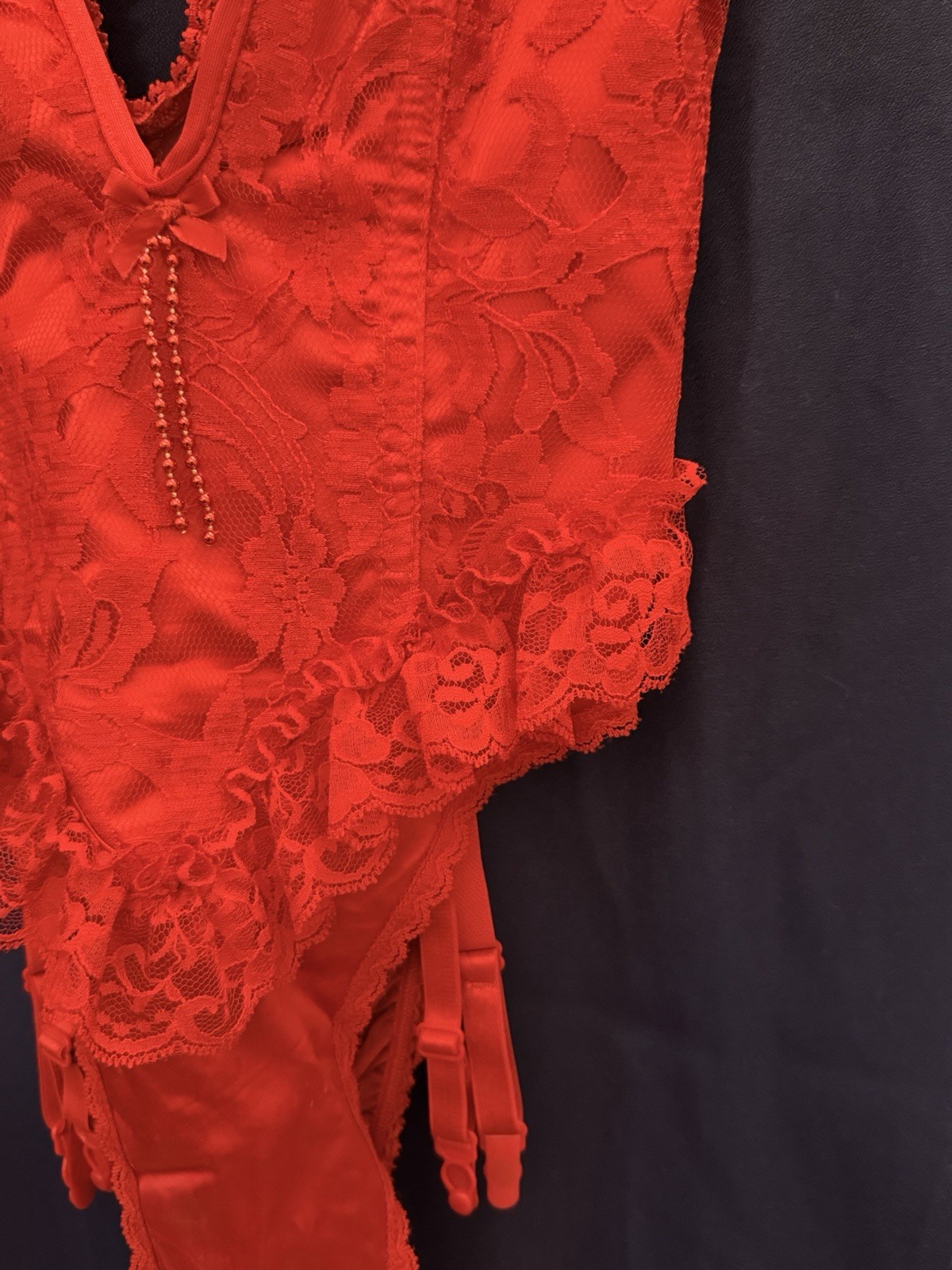 Vtg 80s Frederick’s Hollywood Red Lace Teddy Garter Lingerie USA 38 Pinup Vixon