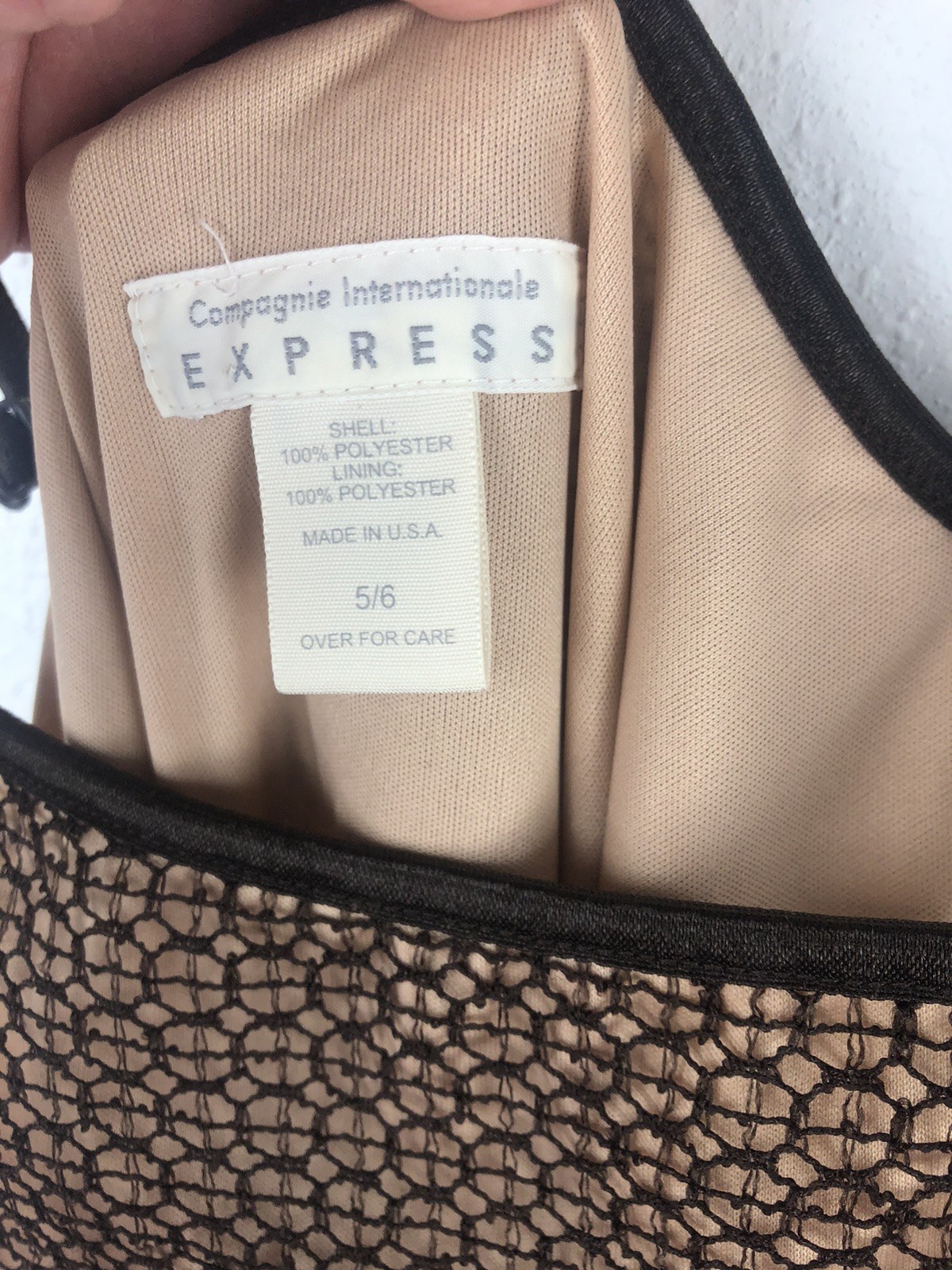 Vintage Express Crochet Lace Slip Dress SZ5/6 Brown Maxi 90s Y2K Festival A6
