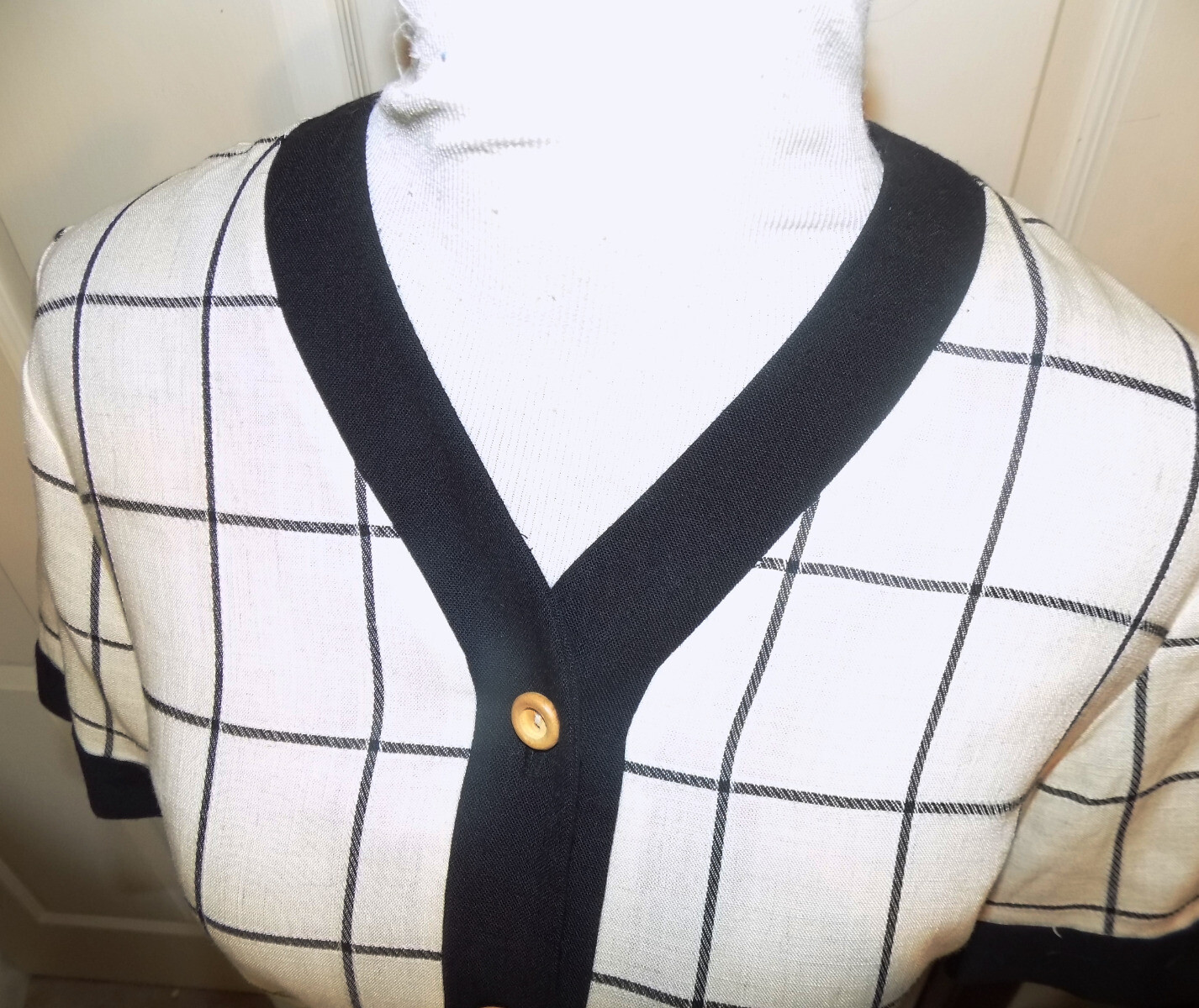 80s California Design Petite Dorothy Samuel Tan Black Skort Rayon Flax Set 6 B40