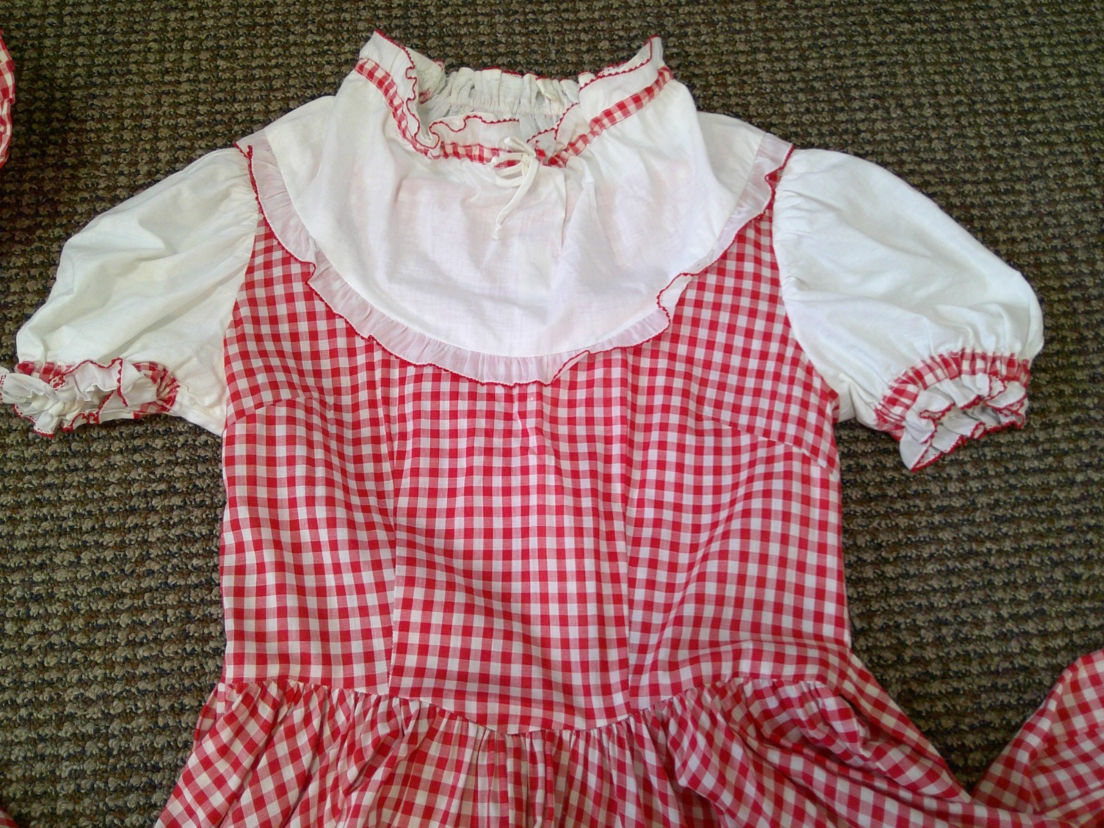 Vtg 70s Red/White Gingham Prairie Cottagecore 160″ Full Sweep Maxi Dress & Hat M