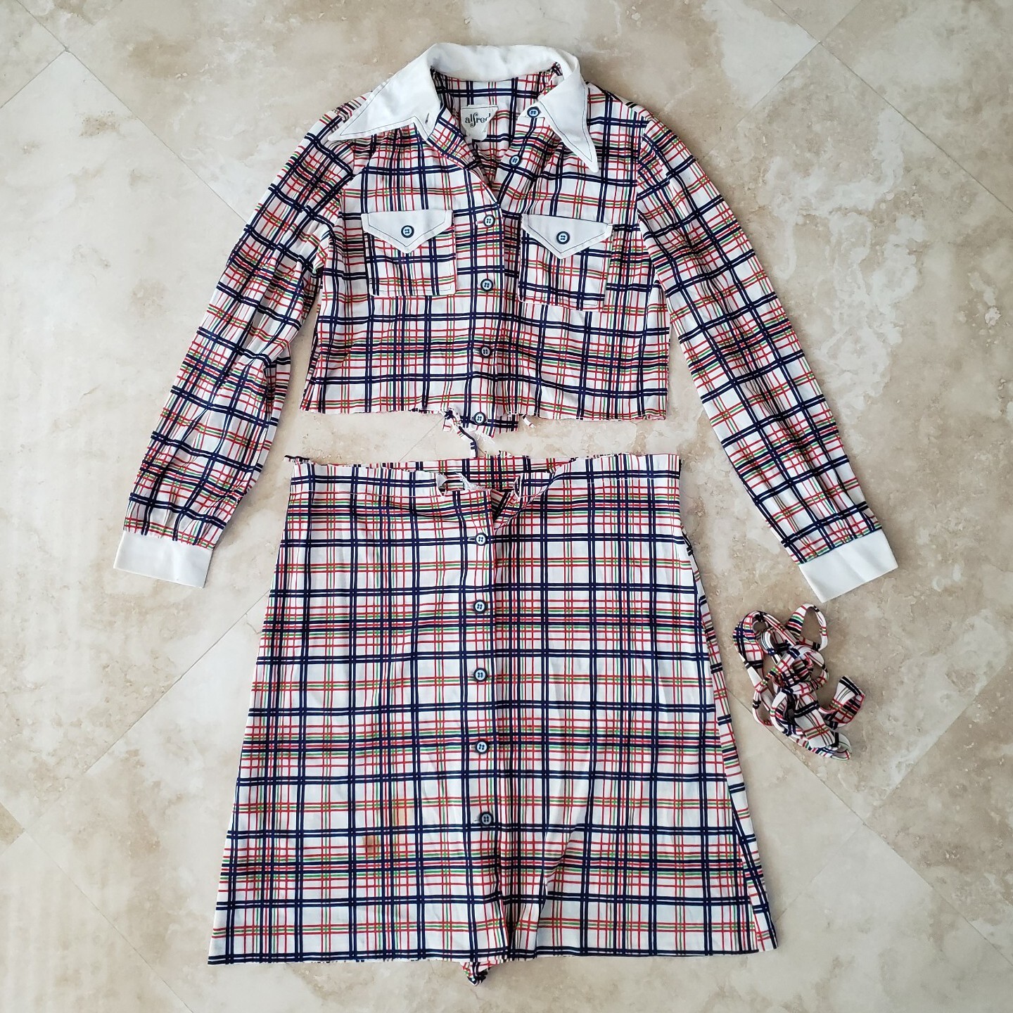 PROJECT Vintage S M 11 Alfreda Rainbow RGB Plaid Dagger Collar Shirt Dress