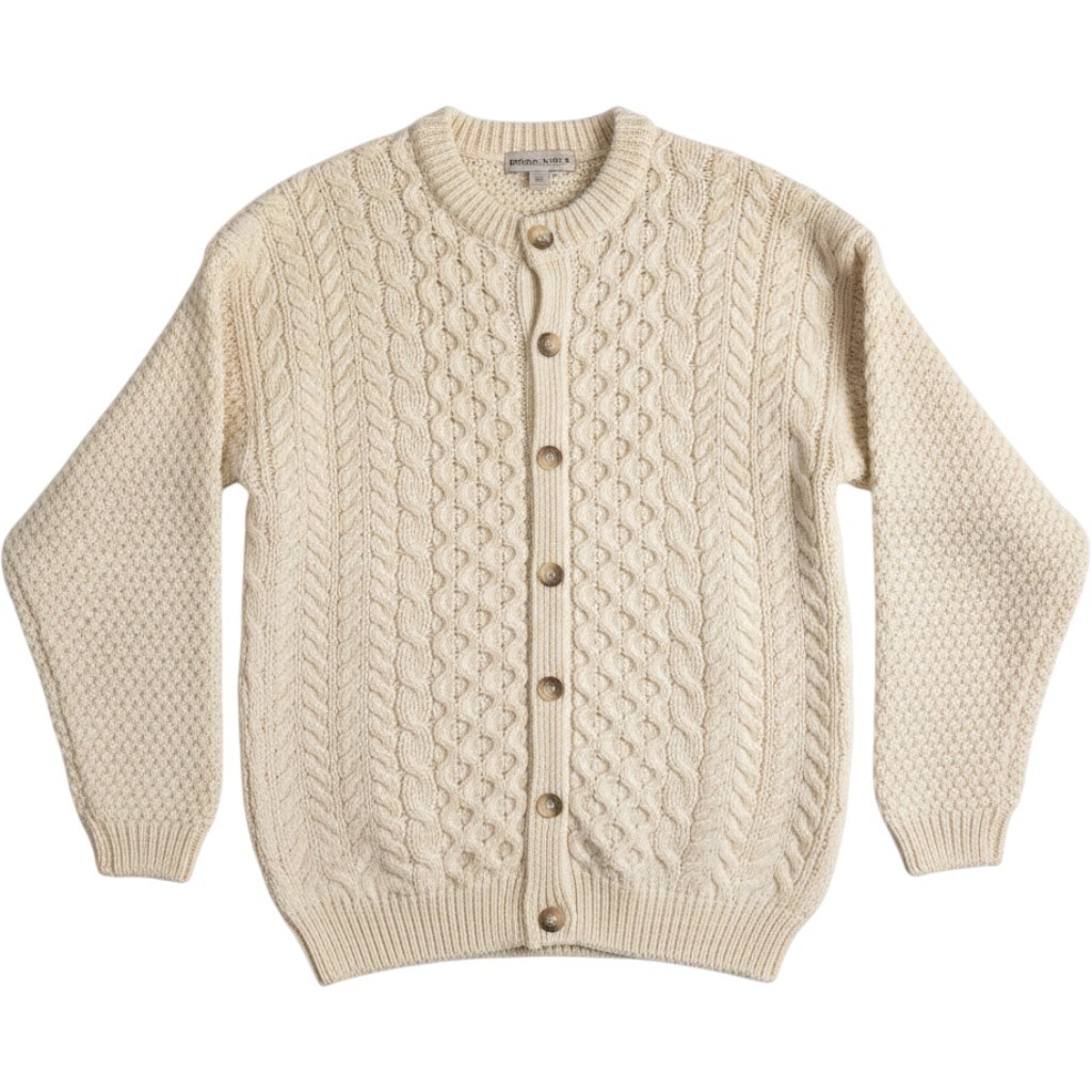 VTG Highland Home Industries Wool Cable Knit Fisherman Cardigan Sweater Ivory