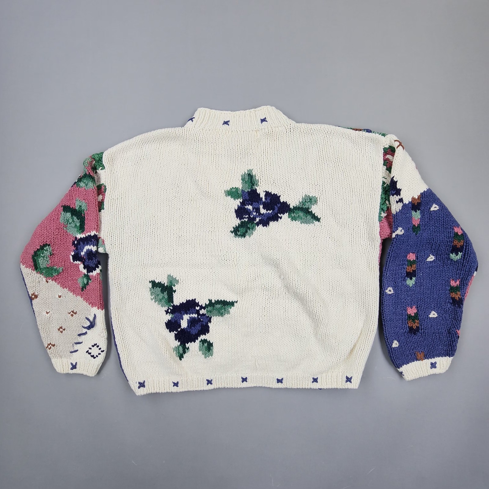 Vtg 80s 90s Paris Sport Club Patchwork Chunky Cropped Sweater Womens M