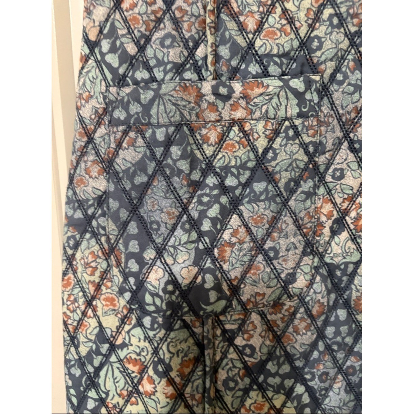 NWT Free People Quilted Floral Mini Skirt in Blue and Cream