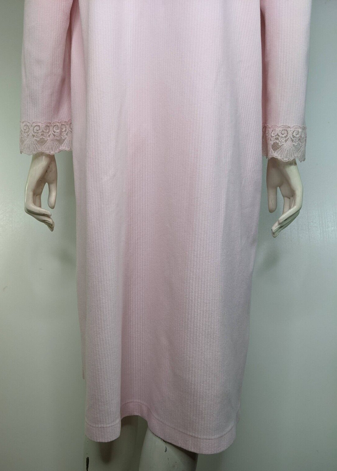Vintage Vanity Fair Dressing Gown Lace Pink Nightgown Warm Pajamas Sleeves M