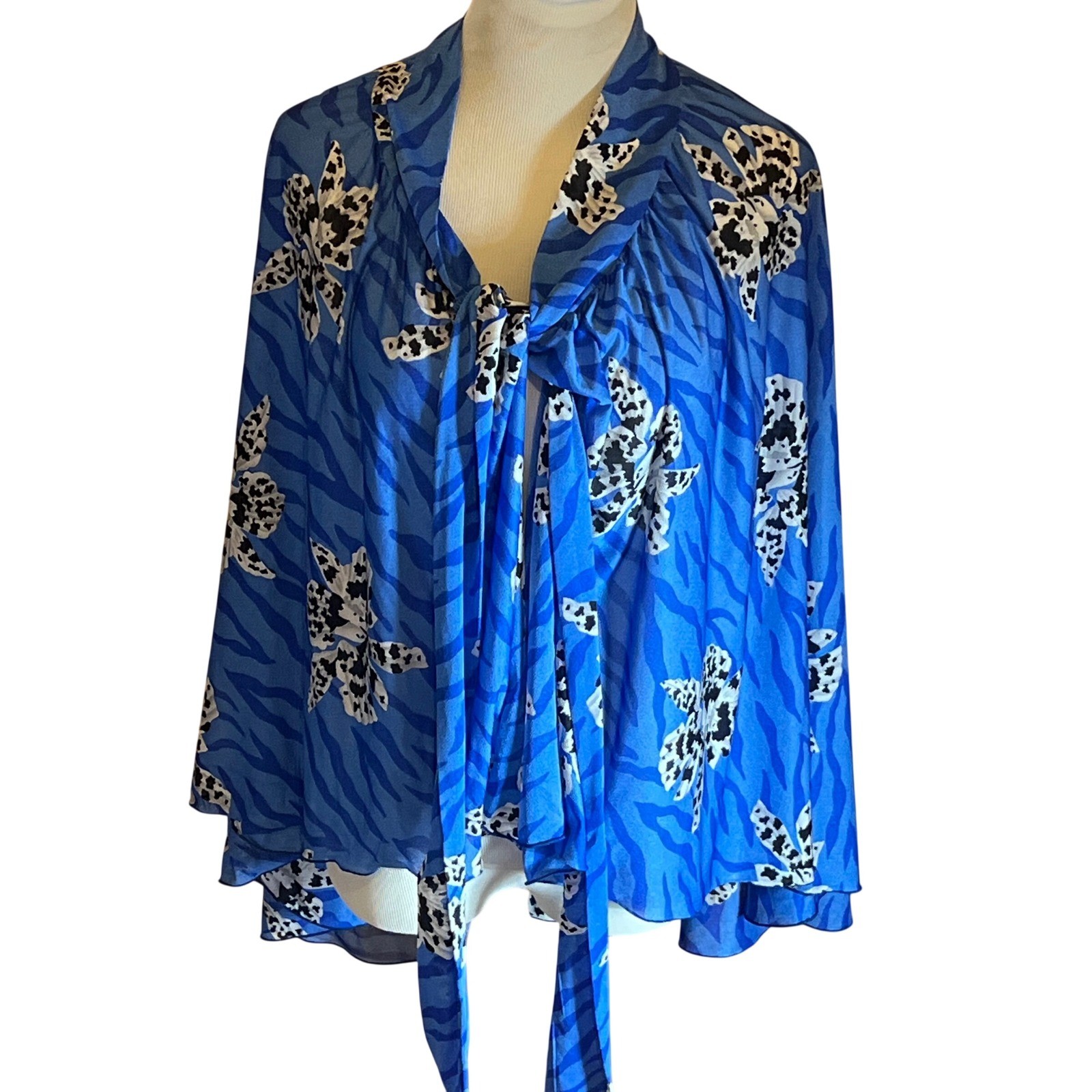 Vintage Oscar de la Renta Swimwear Blue Floral Animal Print Wrap Resortwear
