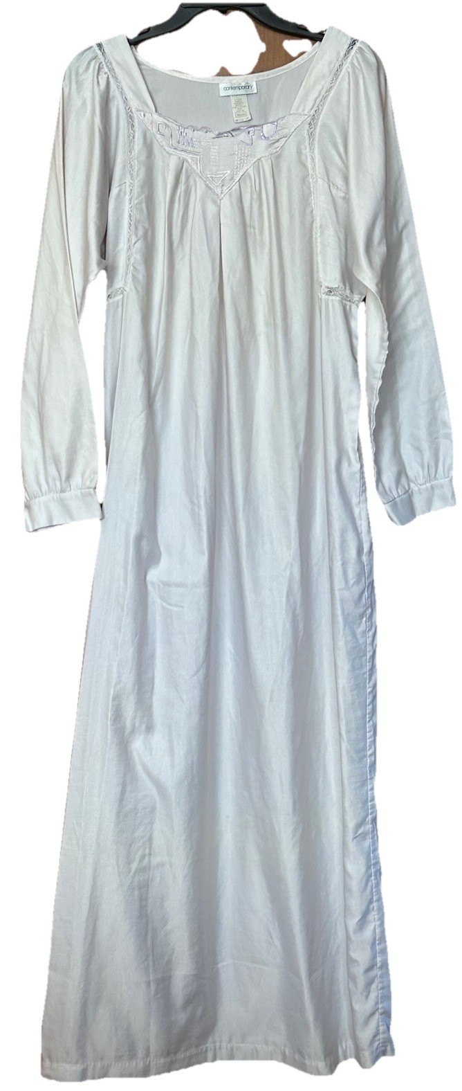 VTG Sears Contemporary Cuddleskins White Satin Night Gown M Embroidery Lace