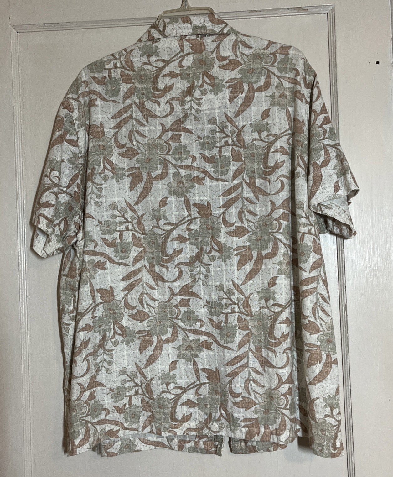1990s Quizz New York Blouse Womens 22 Tan Green Floral Cotton Blend Button Up