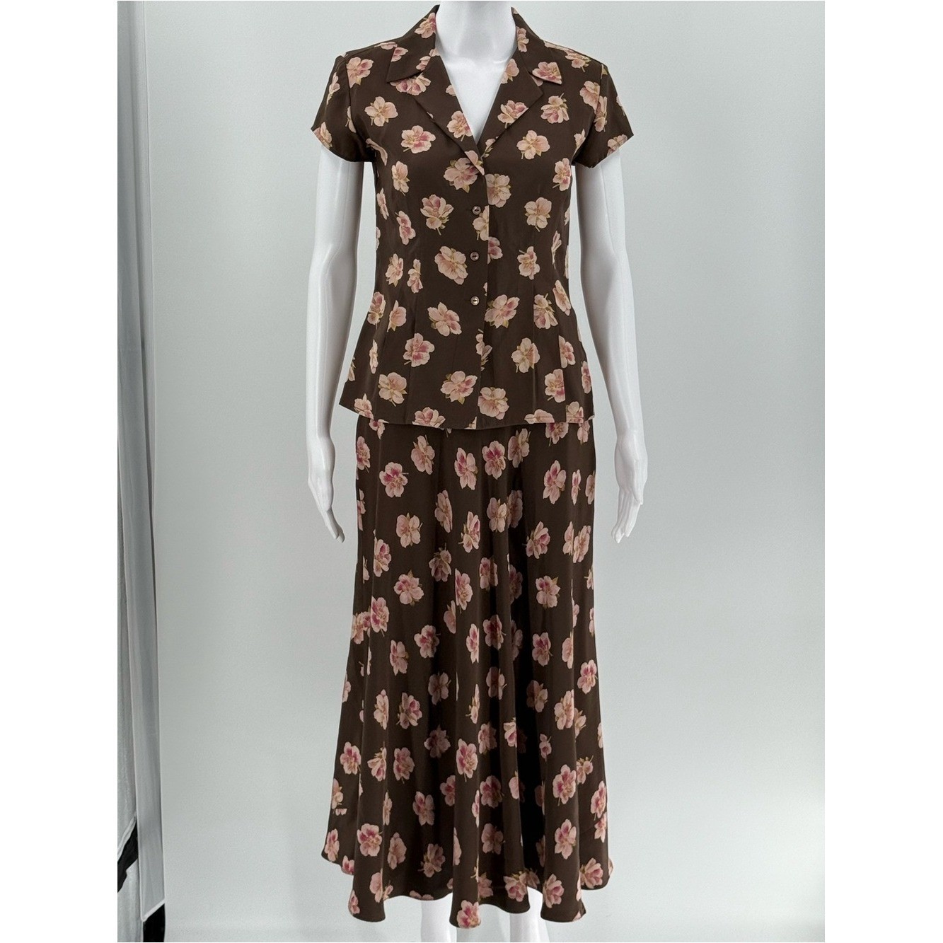 Vintage Jones New York Silk 2 Piece Skirt & Blouse Set Y2K 90s 100% Silk 4/6