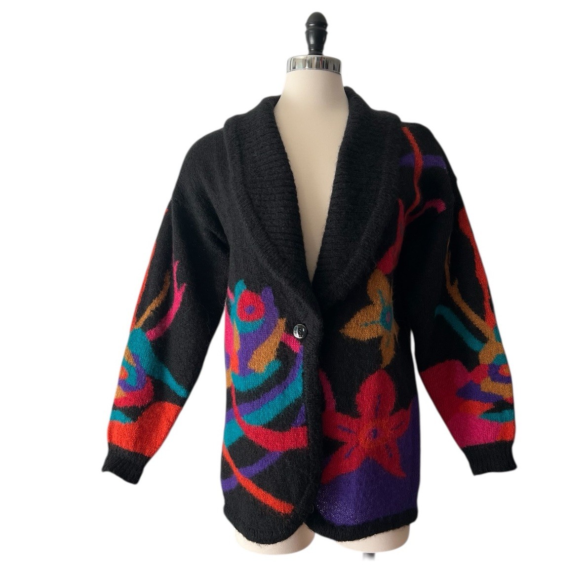 Vintage 90’s Rafaella Mohair Blend Floral Long Cardigan Sweater Oversized Small