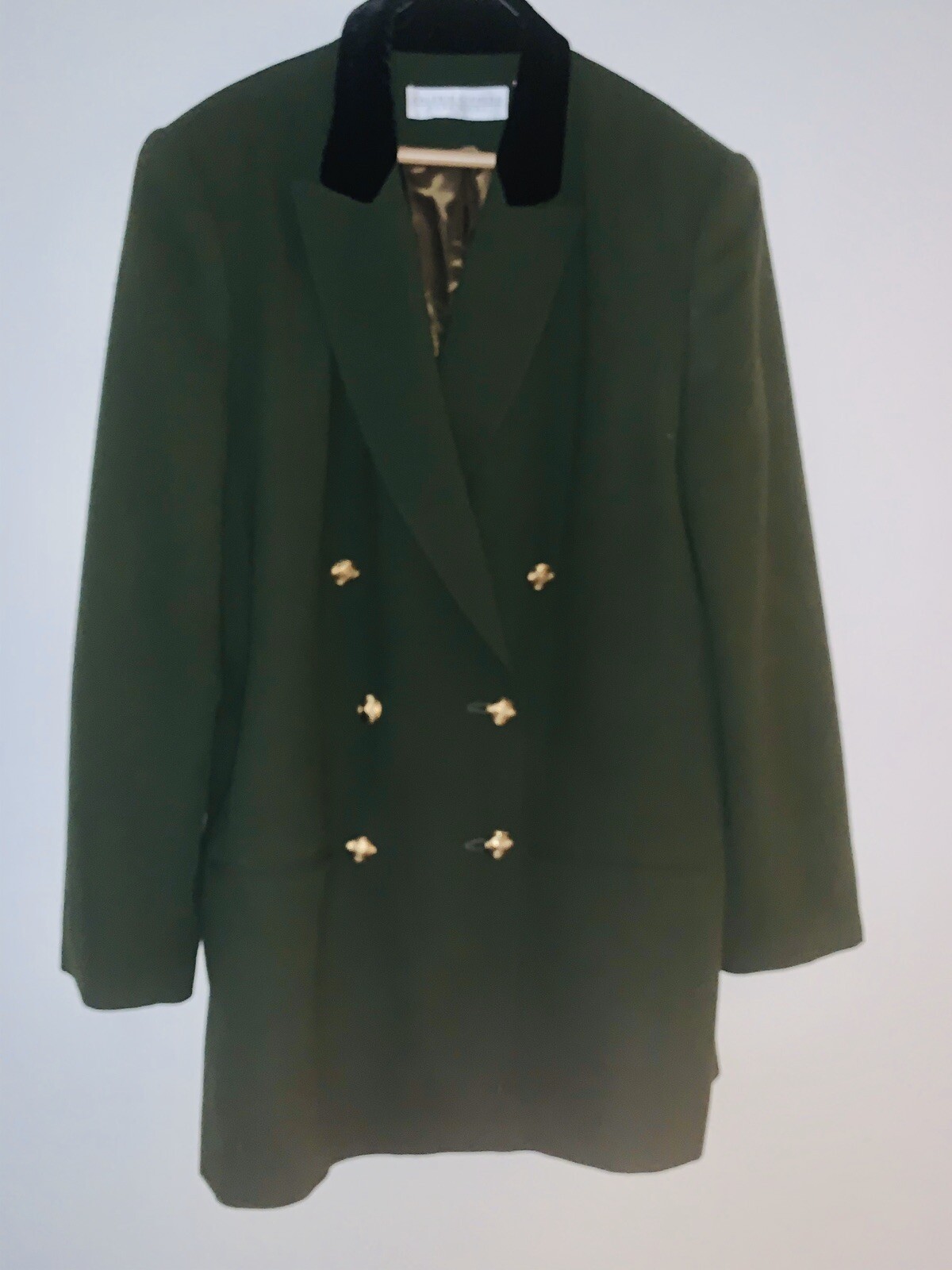 Valerie Stevens Vintage Double Breasted Olive Green /Black. Wool Blazer S.14