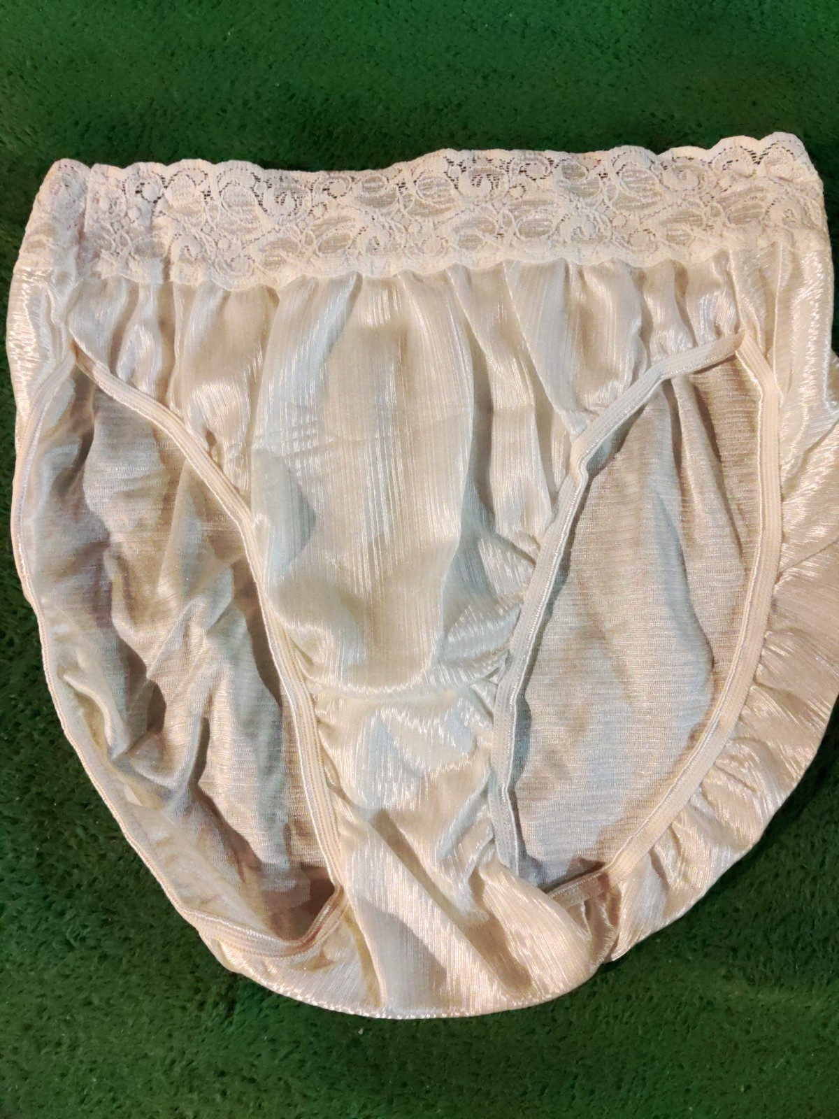 Vintage Bestform Panty Hi-Cut Panties Wide Lace Stripe Shiny Nylon White 5