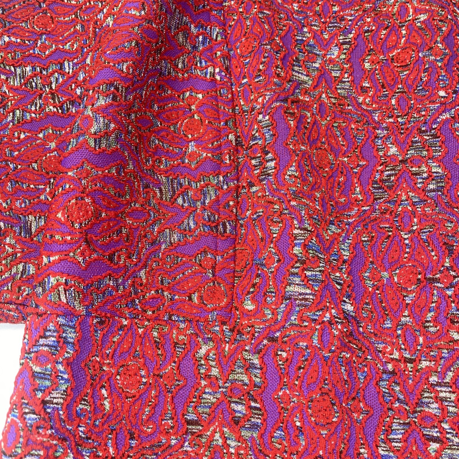 VTG 1960s Mod Dress Handmade Red Purple Abstract Retro Short Sleeve Midi Length