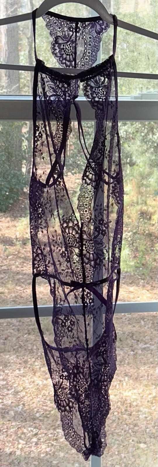 Avidlove Purple Silky Sheer Lace Teddy Nightie Womens S
