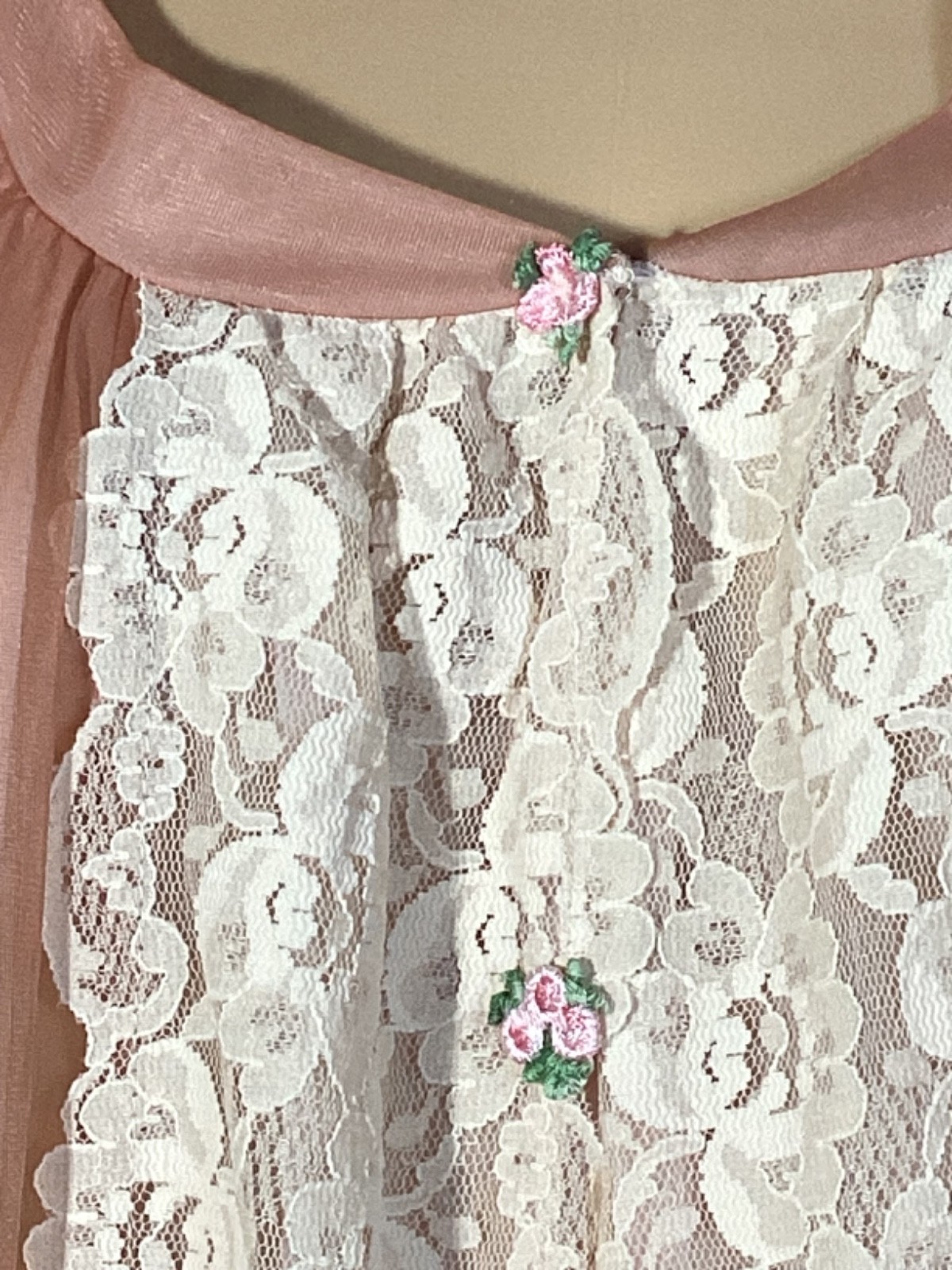 Vintage 60s Sheer Nylon Lace Jenelle of California Peignoir Robe Dusty Rose
