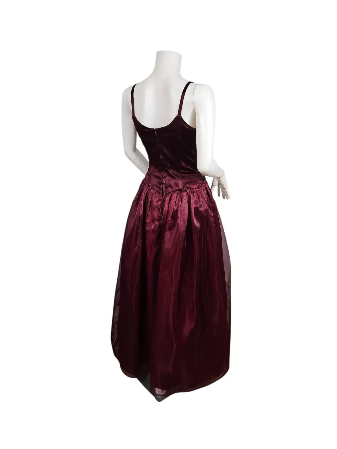 1990s Kiki Basque Waist Corset Top Burgundy Chiffon Wimsigoth Prom Dress Med