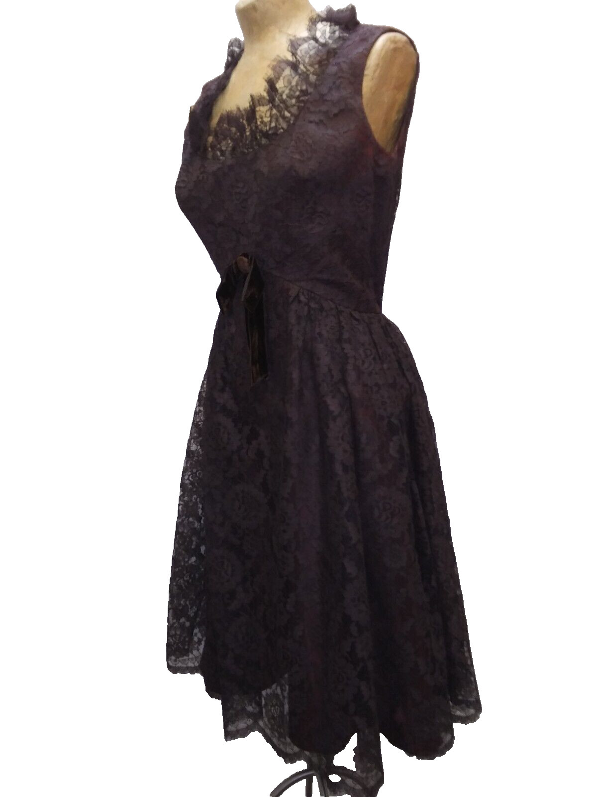 Vintage 1960’s Chocolate Brown Rayon Lace Mod Cocktail Dress by Arkay S/M