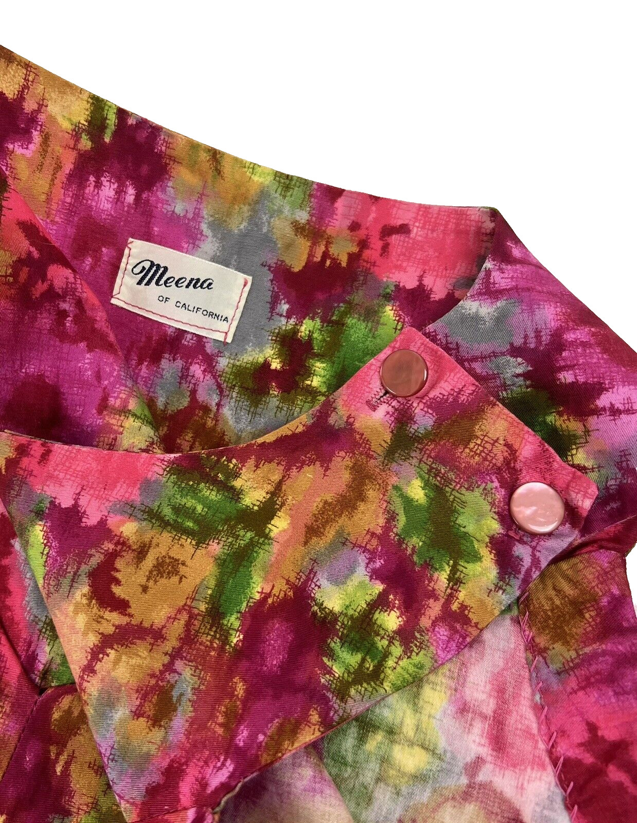Vtg 60s Meena of California Mod Pink Floral Sleeveless Maxi Dress MCM See Notes