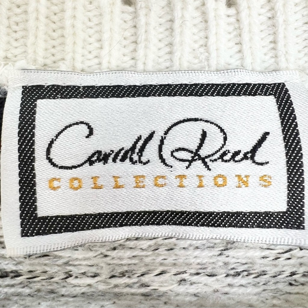 Vintage Carroll Reed acrylic ivory navy burgundy fair isle boxy tunic cardigan L