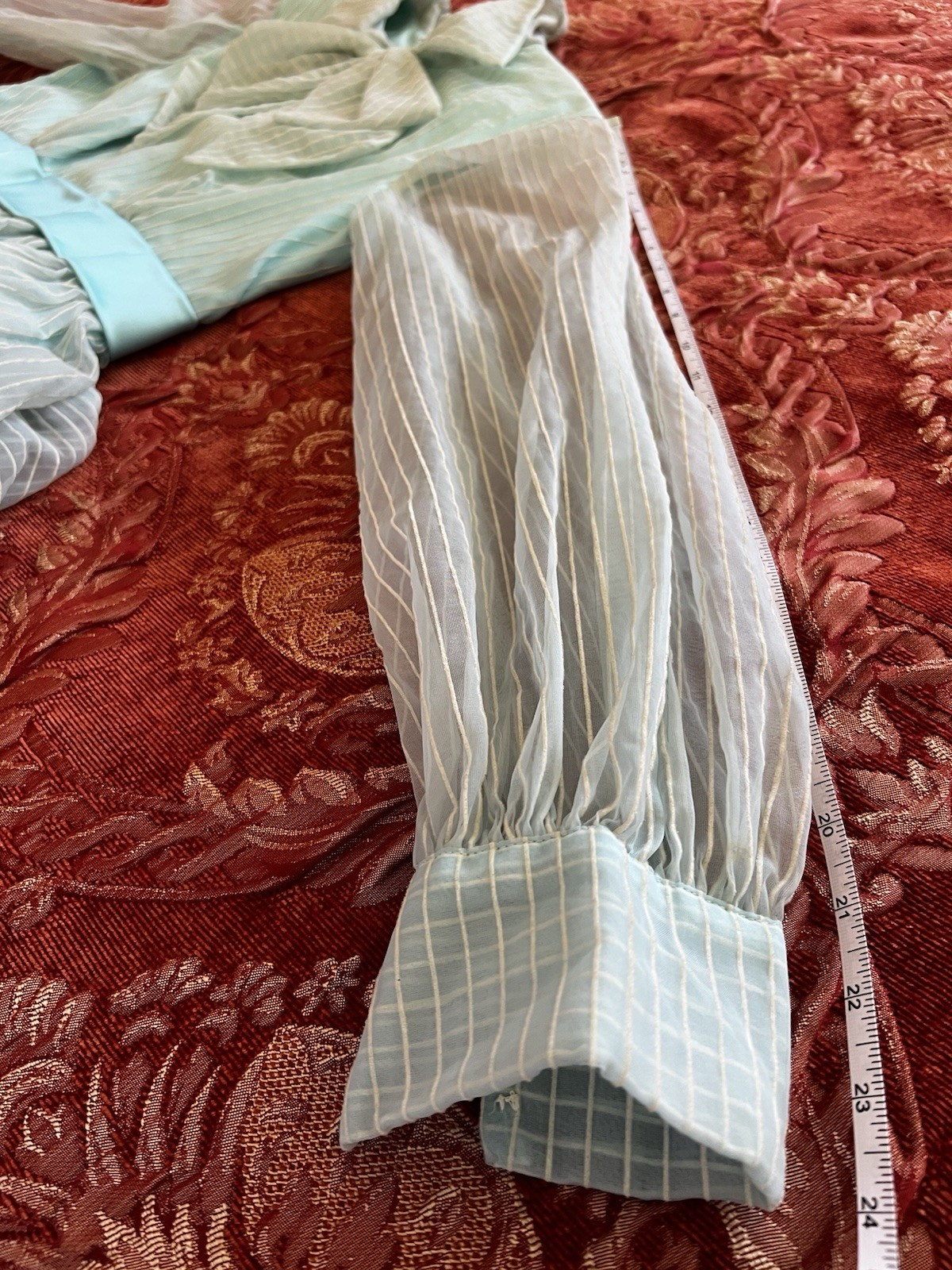 1960s-1970s Chiffon Maxi Dress Collared Long Sleeve Bow Front Handmade