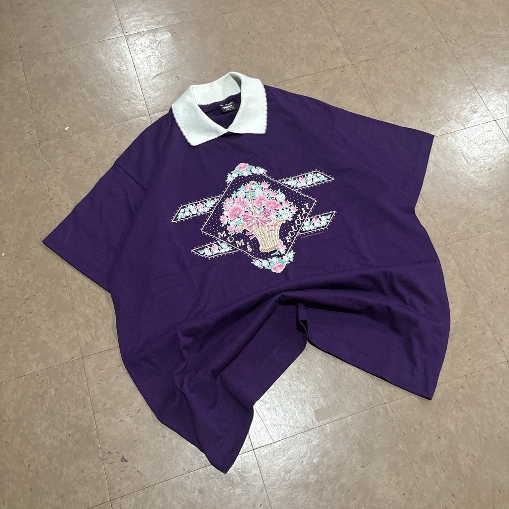 Vintage 1995 Endless Designs 'Mom’s Bouquet’ Floral Collared Purple T-Shirt XL