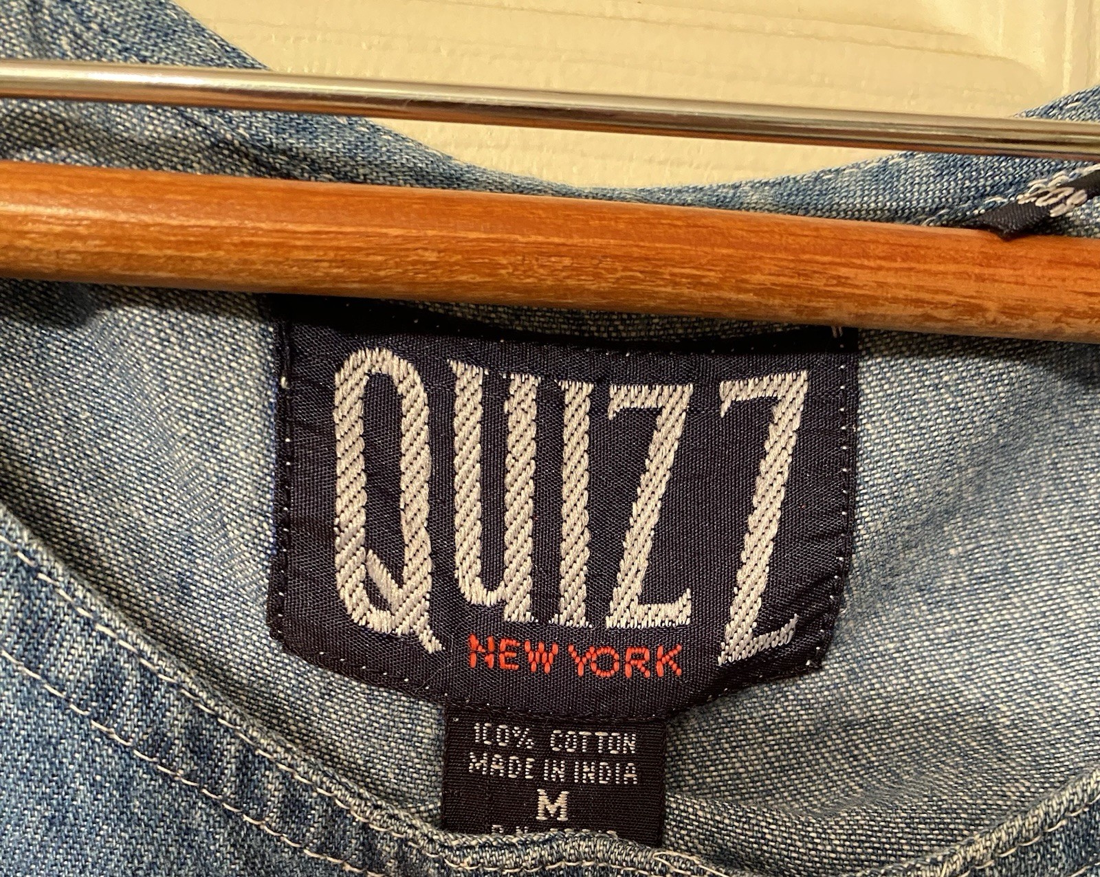 Vintage 90’s Americana Denim Dress Cottage core Medium Flag Quizz USA