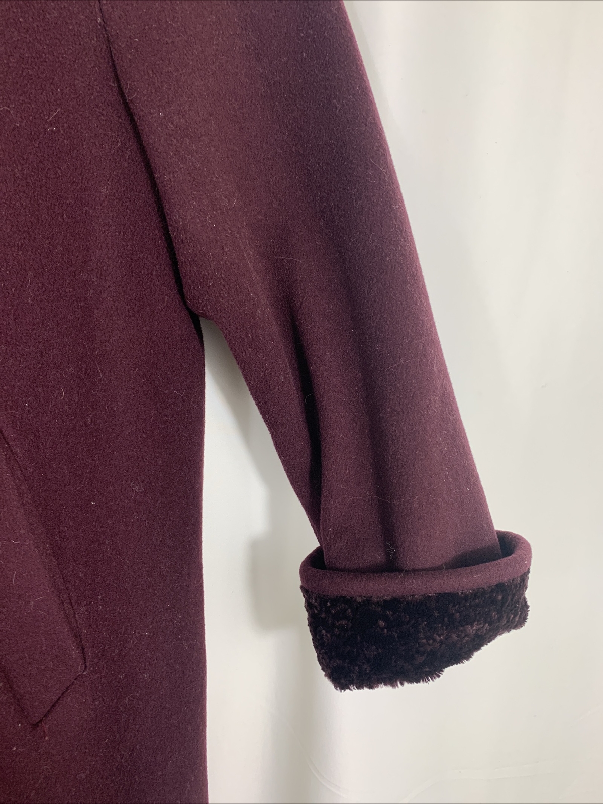 Vintage 80s Alorna Long Plum Wool Coat 12 Petite Evening Duster Velvet Trim