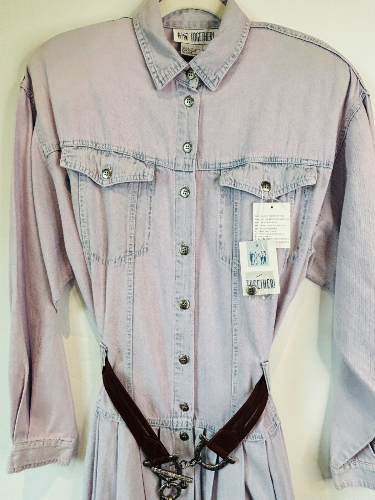 NEW VTG 80’S-90’S TOGETHER WESTERN PRAIRIE DRESS BLUE LILAC DENIM JEAN*10 T M/L