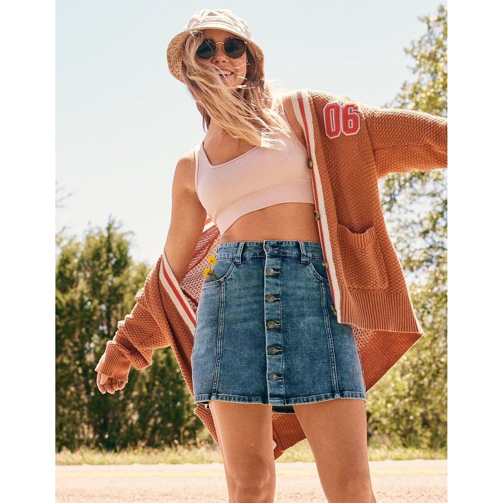 Aerie Rust Orange Knit Cardigan Varsity Style Patch XS Oversized Cotton