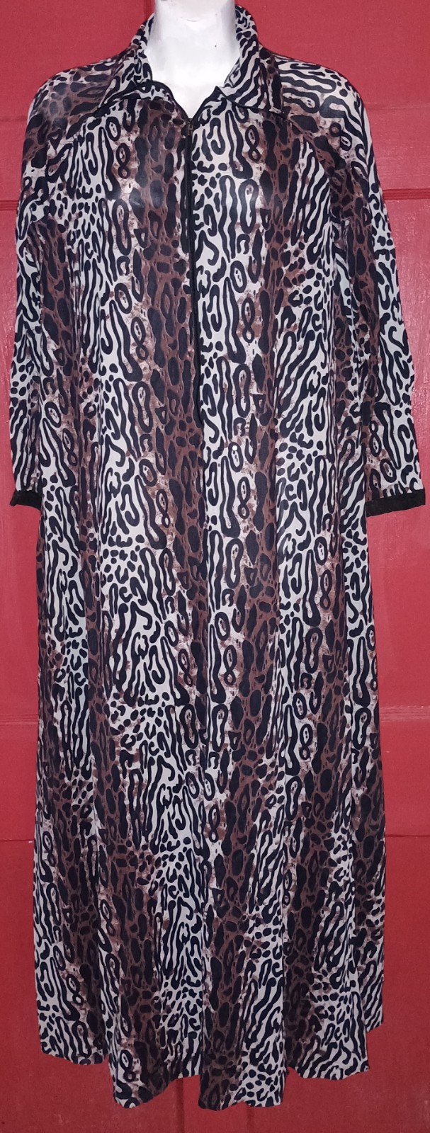 Vintage 60s 70s Elaine Sklar Nylon Animal Cheetah Leopard Print Long Robe Sz M/L