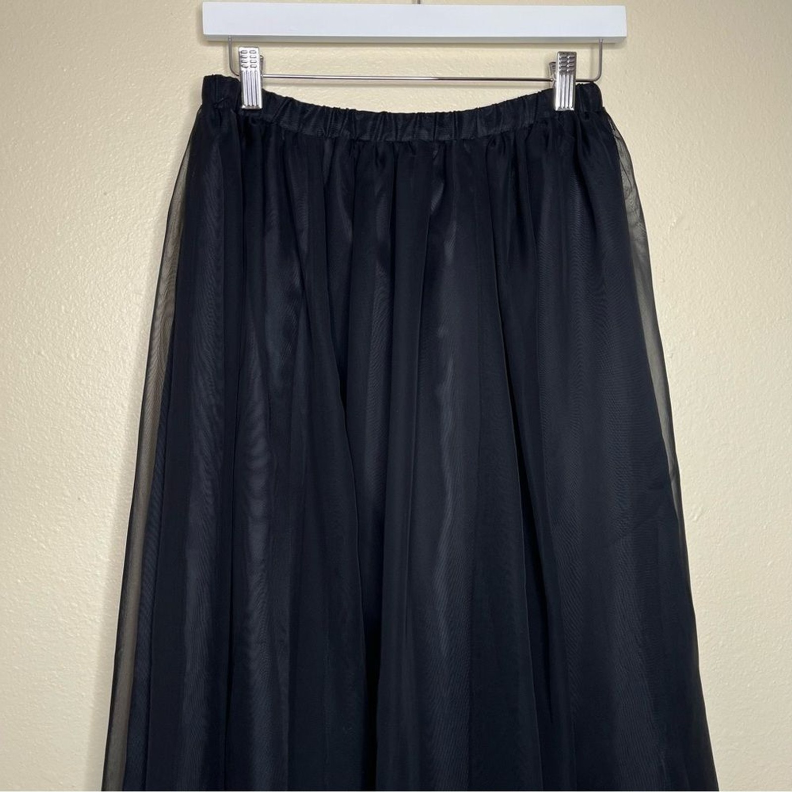 Vintage Bedford Fair Lifestyles Black Chiffon Maxi Skirt Women Size 10 Pull On