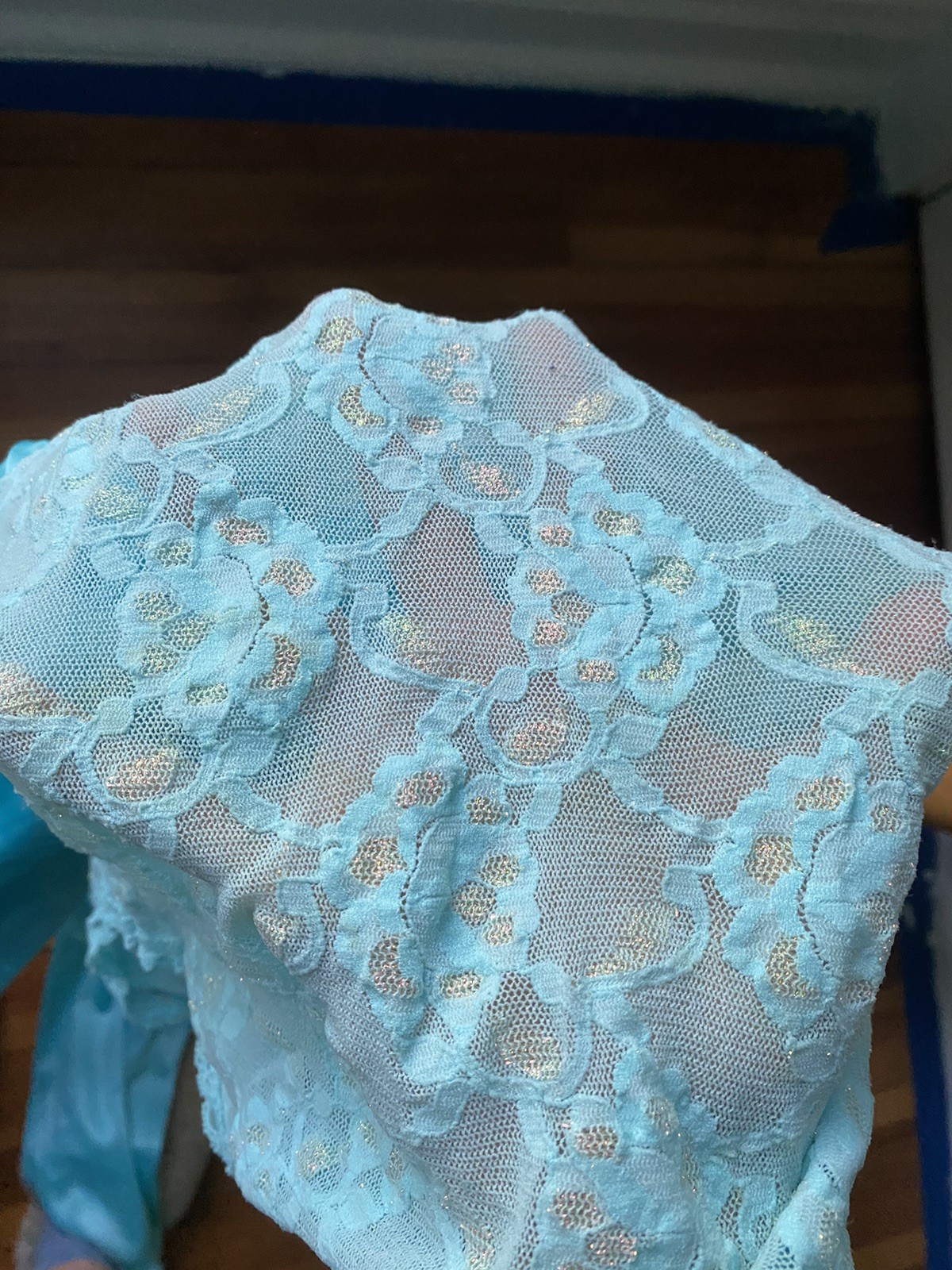 Vintage 80s Lady Cameo Dallas Blue Nylon Golden Lace Jumpsuit Lingere