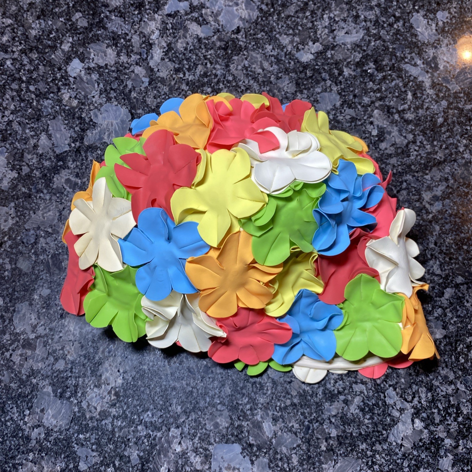 Vintage Swim Cap Flower Multicolor Rubber Petal 1960s Retro Style Bathing Cap