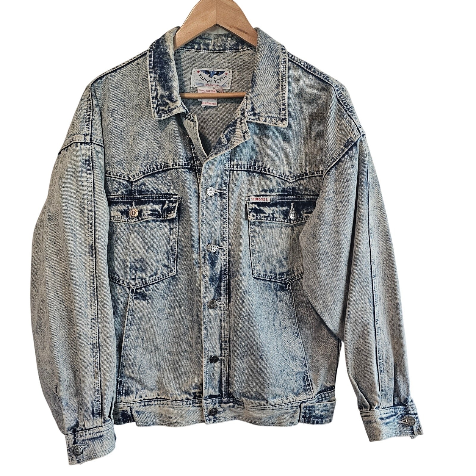 Vintage Denim Jacket Womens Large Blue Acid Wash Retro Glam Rock Oversized Punk