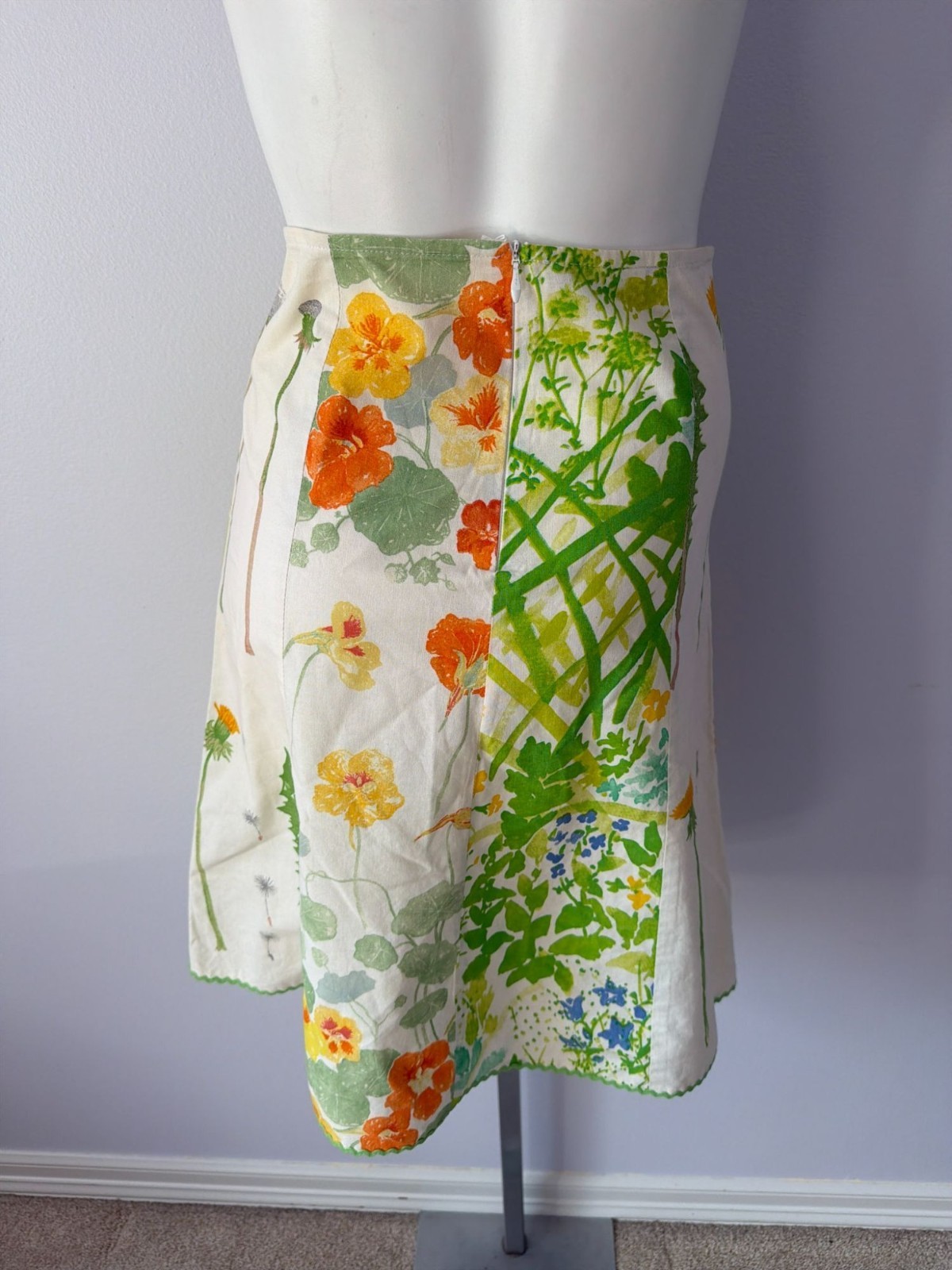 Vintage 90s Marimekko Floral Skirt Womens Small Knee Length Cotton Mod Botanical