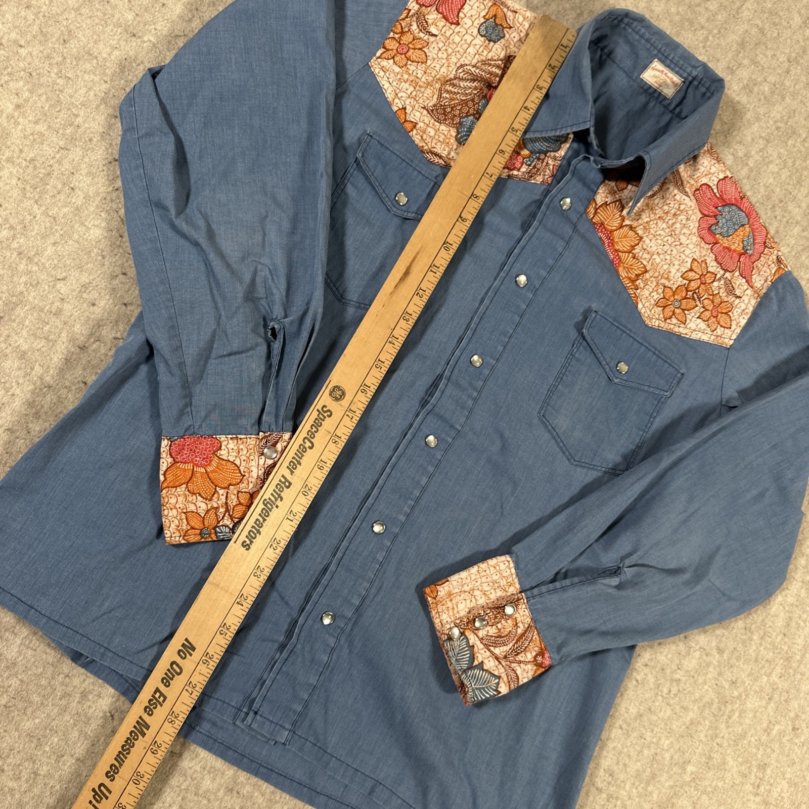 Vintage Button-Down Shirt Large? Handmade Shirley Pearl Snap Blue