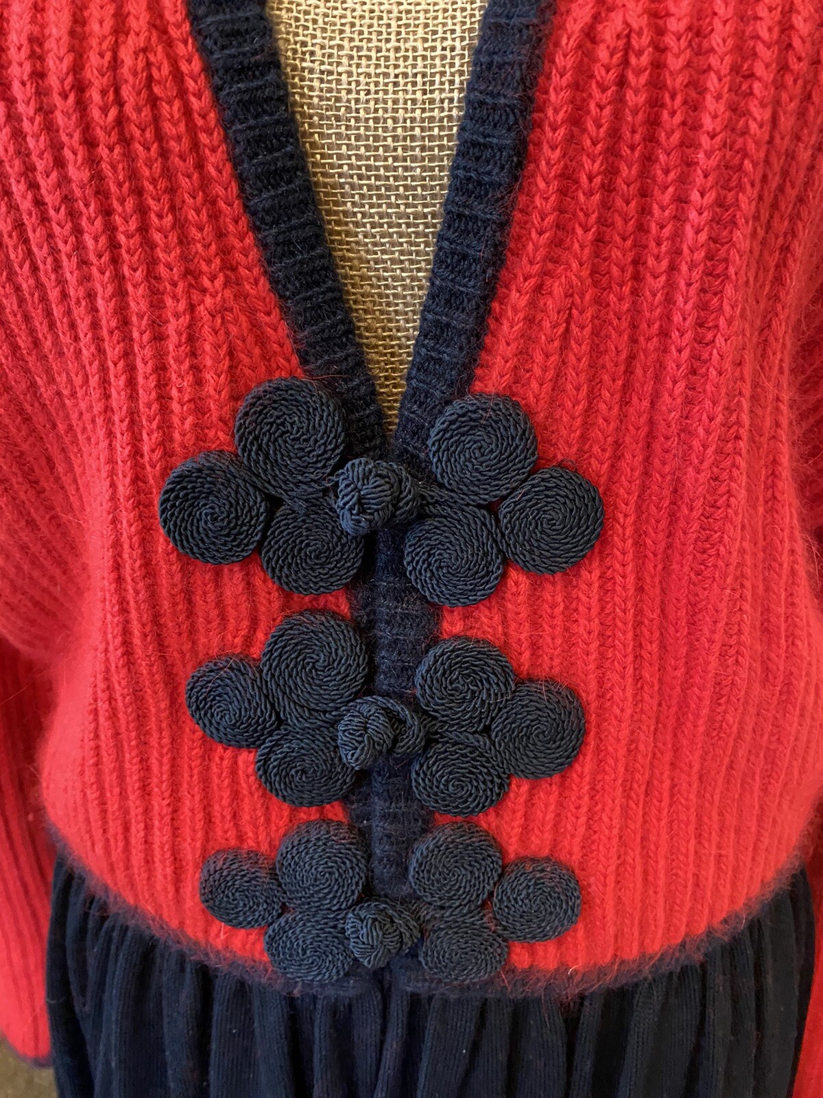 VTG 80s Liz Claiborne Red Black silk angora sweater Carol Little wool skirt S￼/M