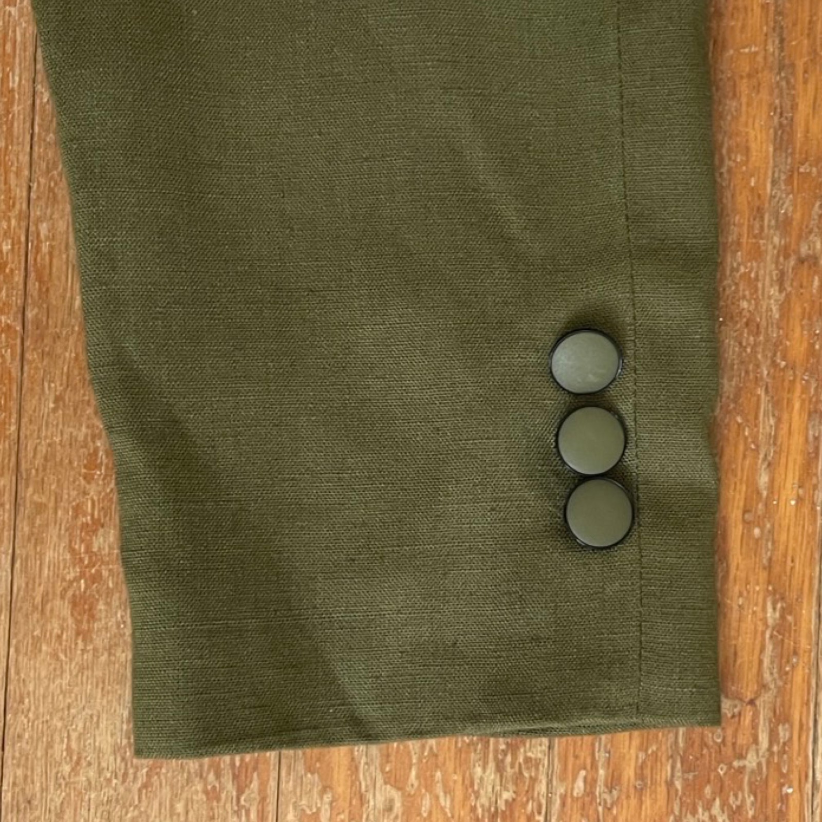 Vintage Cropped Double Breasted Jacket Size Small 1980s Olive Green Rayon/Linen