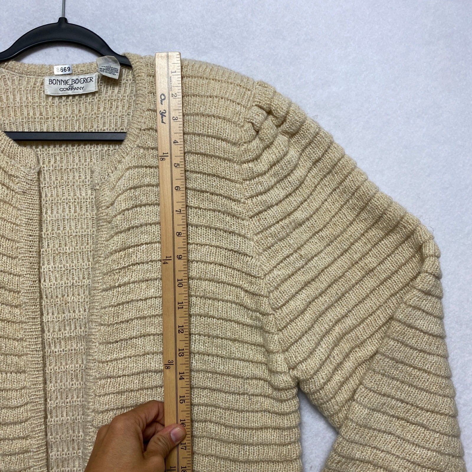 Vintage Bonnie Boerer Longline Cardigan Small Gold Metallic Silk Mohair Blend