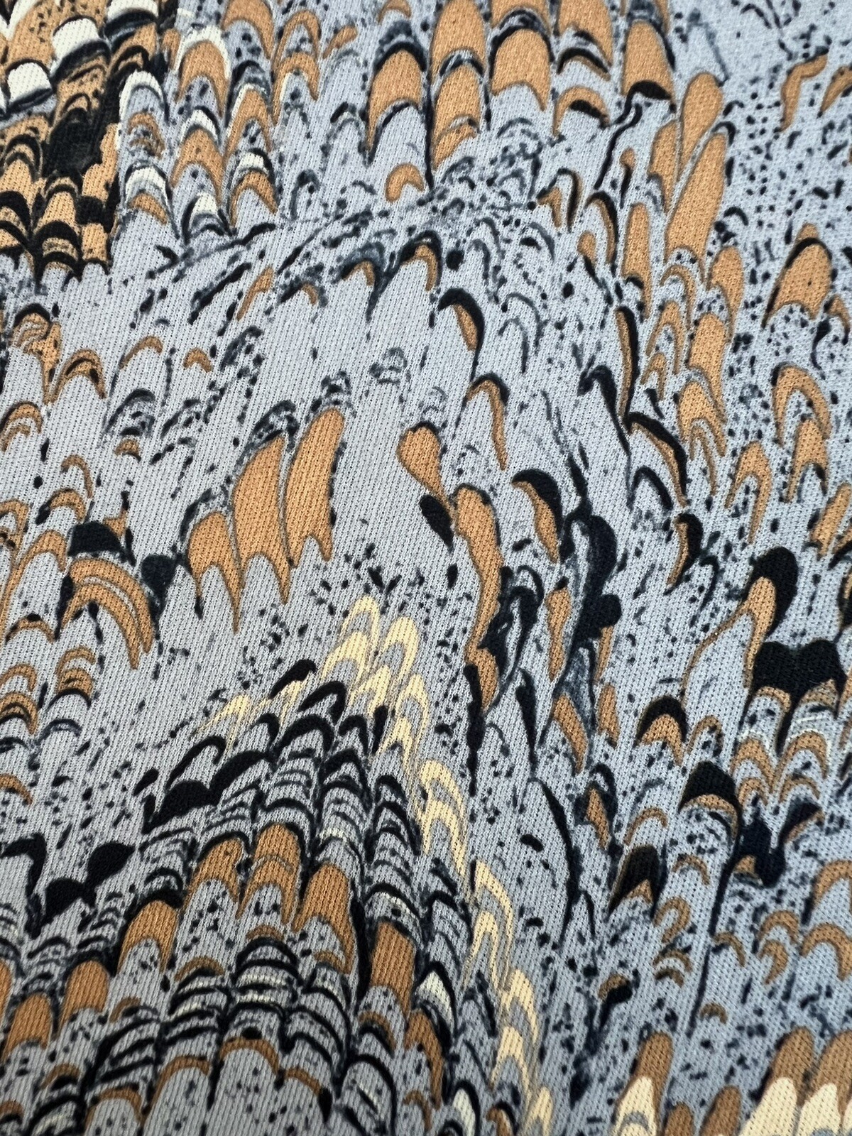 Vintage 1970s Marbleized Print Tunic LS Blouse Mandarin Band Collar Alex Colman