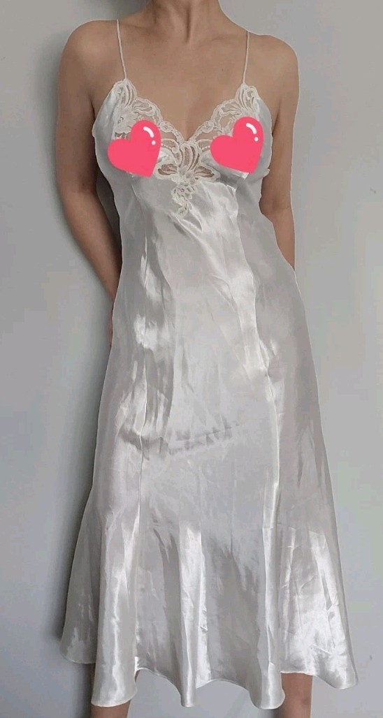 Vtg Sarah Spencer Cream Liquid Satin Bridal Slip Dress Nightgown Cami Dress! M