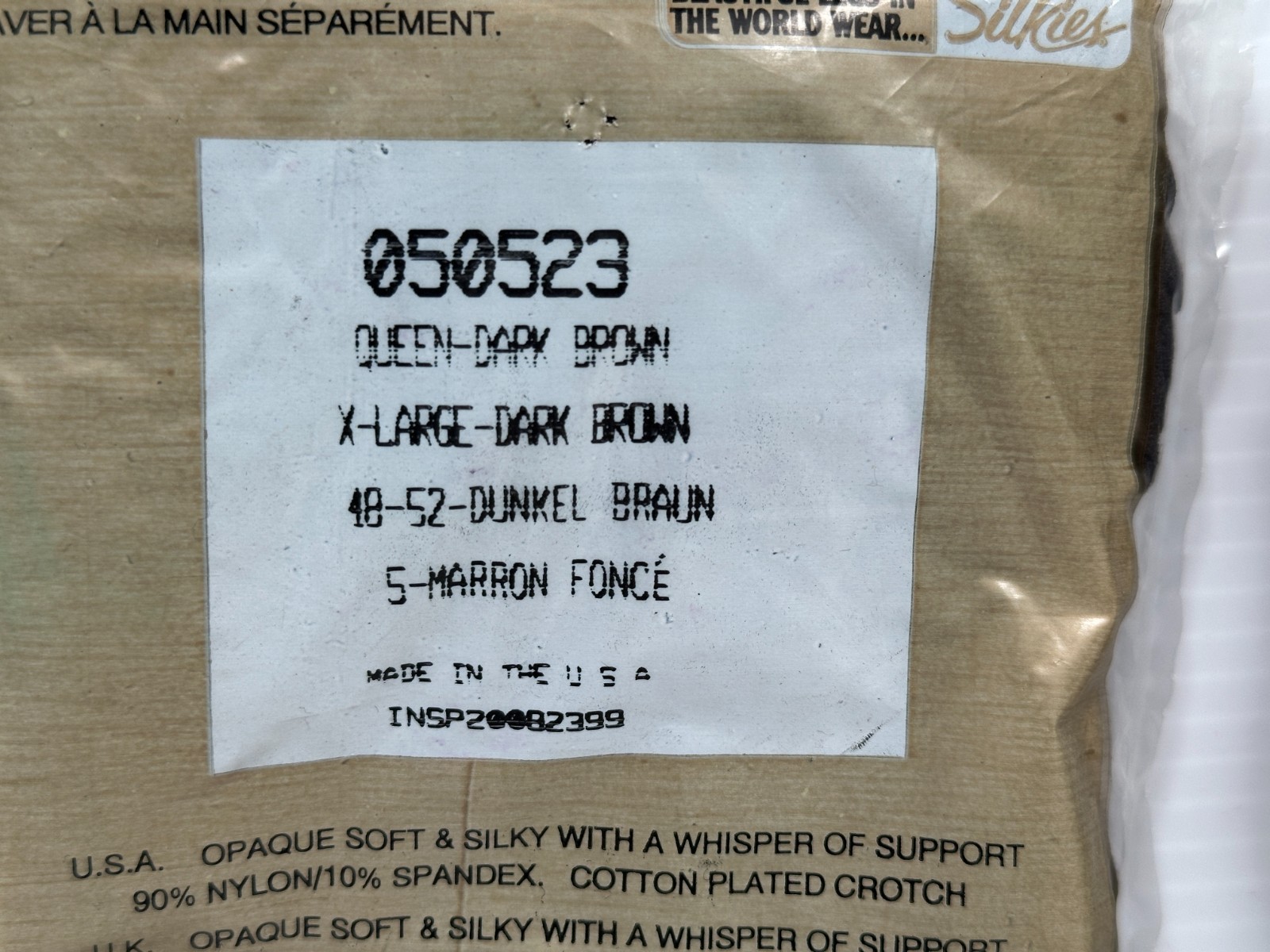 2 SILKIES Pantyhose Nylon Spandex X-Large Queen DARK BROWN 050523 NEW