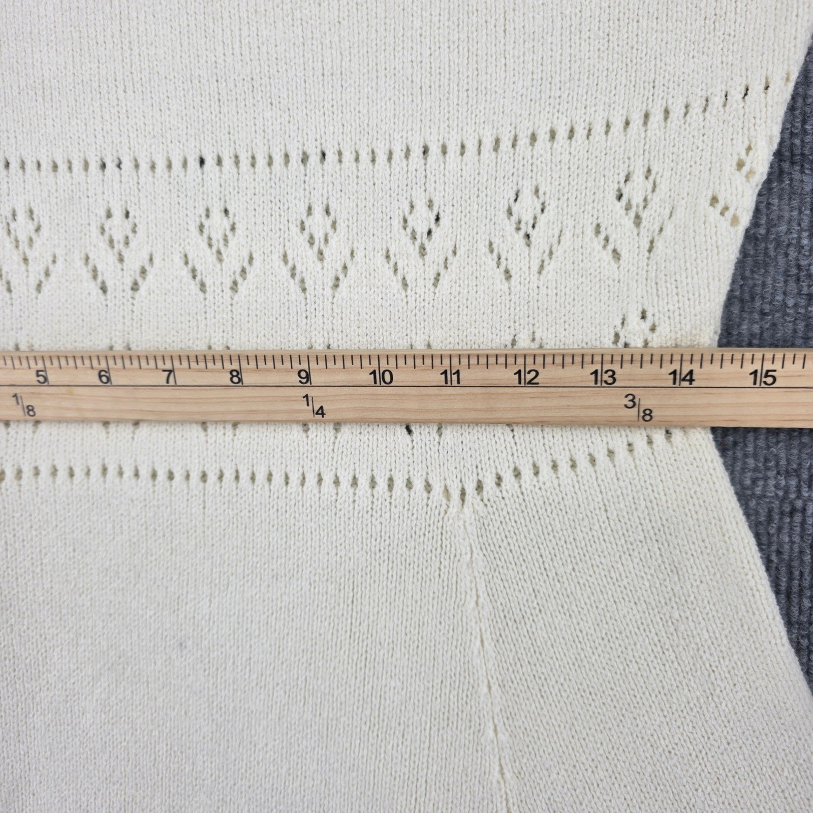 Vintage Tennisknit by Hampton Court Cream Pointelle Knit V-Neck Tennis Dress L