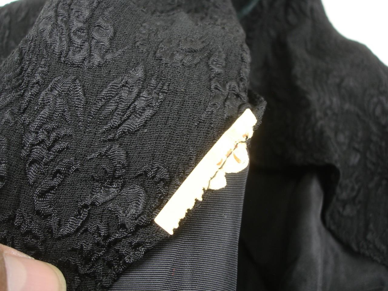 Women’s L Vtg 1940’s Black Brocade Evening Dress Rhinestone Buckle & Bow Peplum