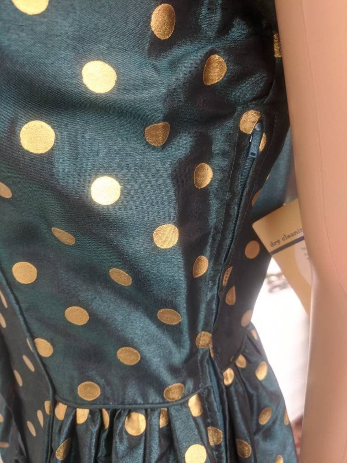 50s Dark Green Gold Polka Dot Dress Vintage Shirley Lee S M 36 28 New Old Stock