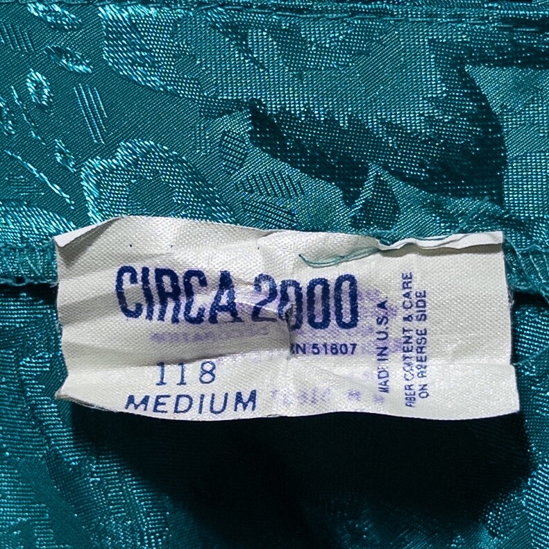 Vintage Circa 2000 Negligee Medium Teal Blue Floral Jacquard Slip Dress 90s Y2K