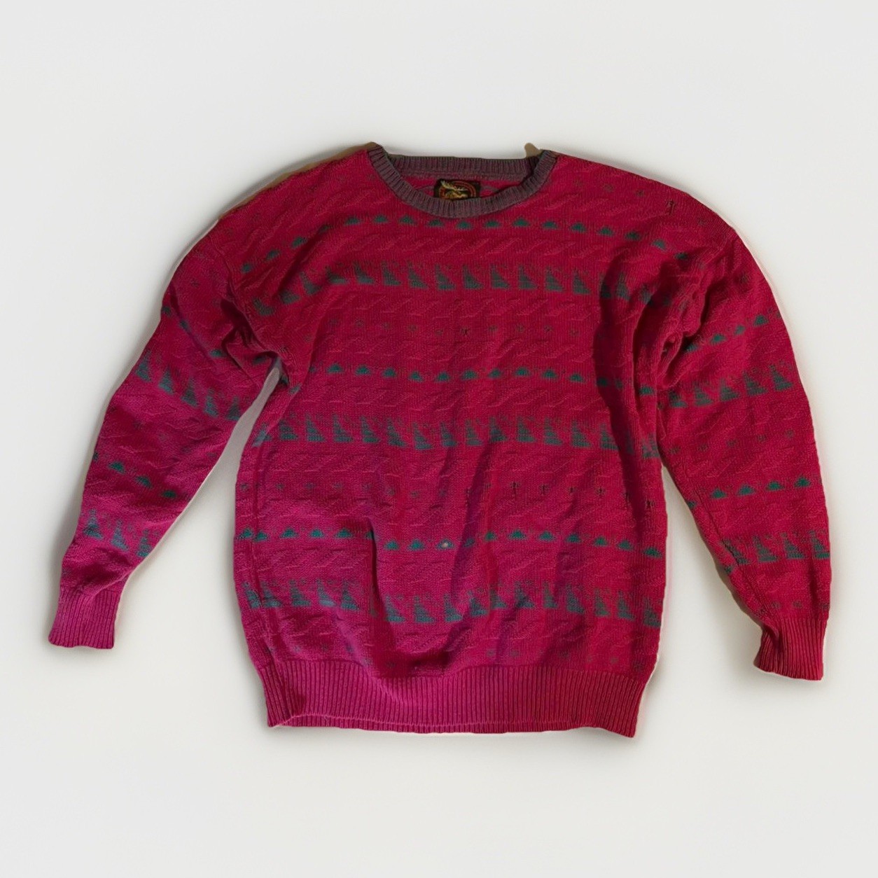 Alps knit Pink and turquoise blue vintage 80s sweater Winter Gift for Women