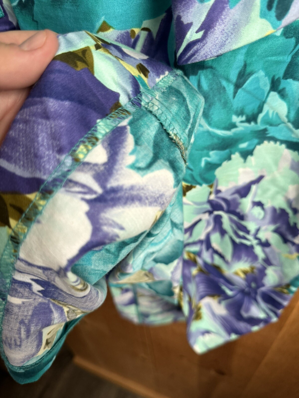 VTG 80s Barbara Barbara Floral Fitted Cotton Dress Bright Teal Bust 30 Waist 28