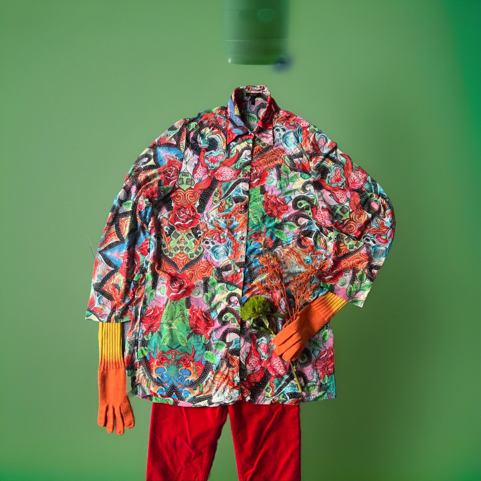 Escada Limited Edition 80s 90s Multicolored Floral Rose Ocean Wave Shirt Size 44