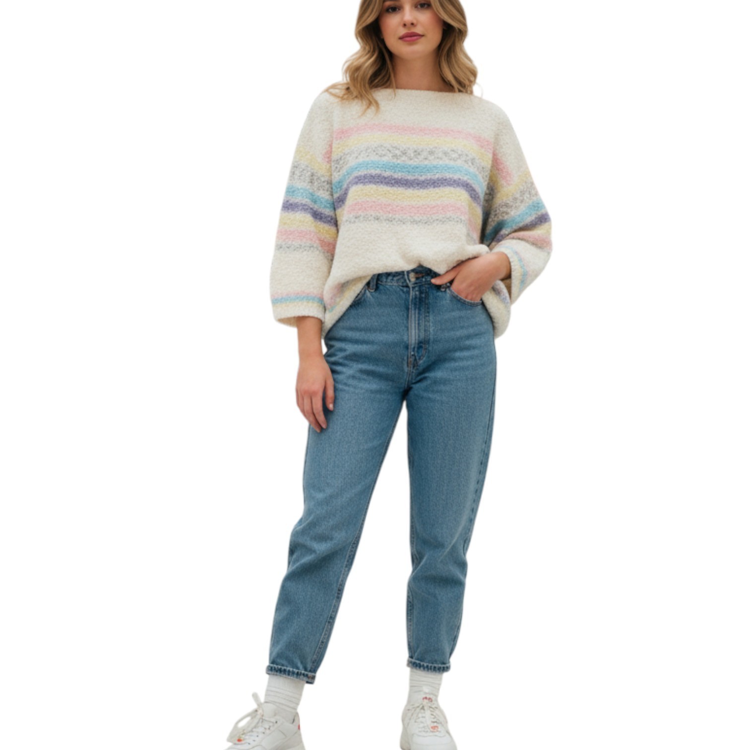 Vtg 90s Allison Smith Sweater Women’s 18W White Pink Nubby Knit Cottagecore Mom
